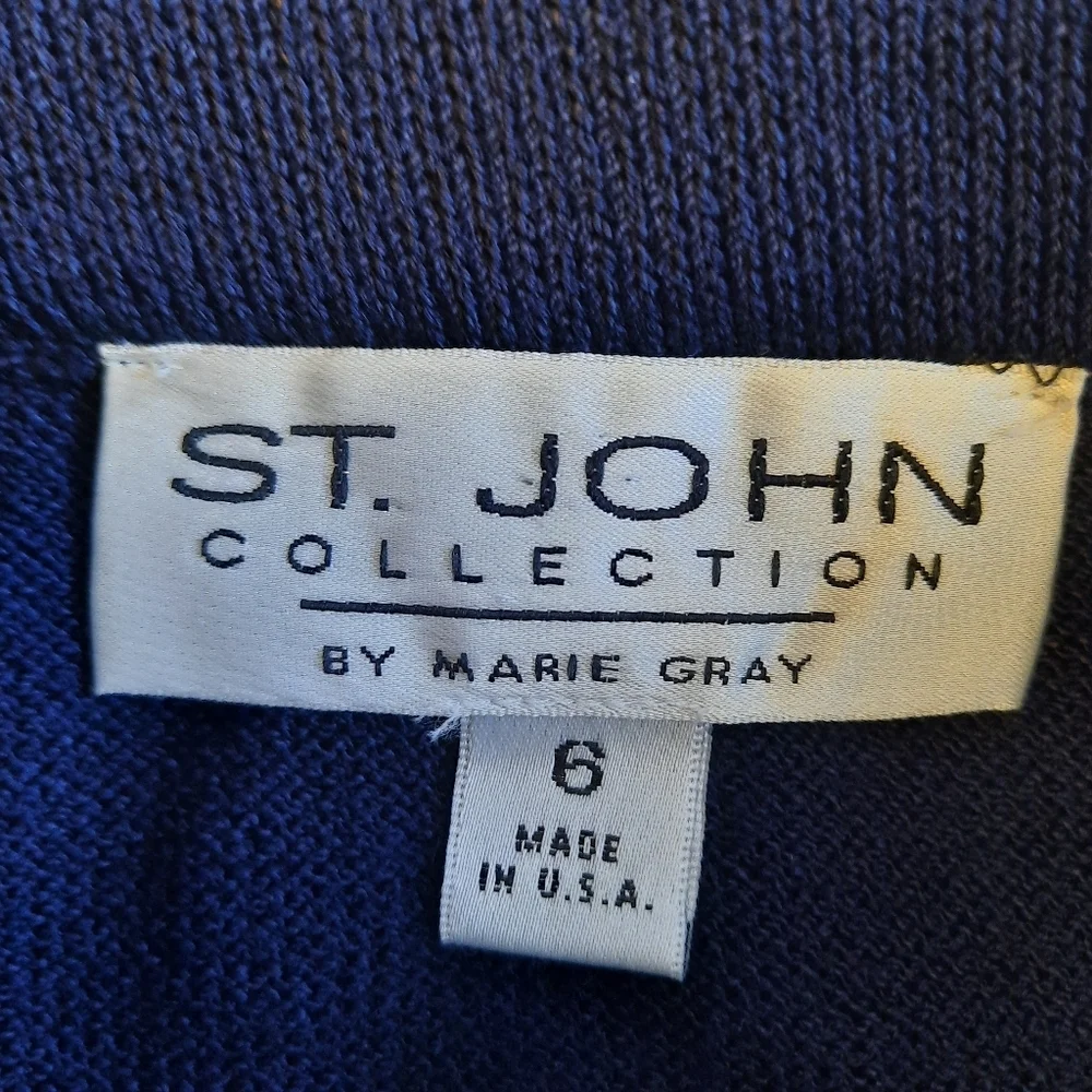 Vintage St. John Collection Navy Blue Pencil Skirt W/ White Ruffle Trim Size 6
